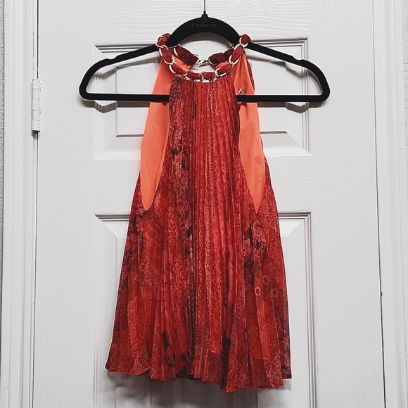 Alice + Olivia Red Orange Pleated Drapey Tank Top, Size S - Picture 4 of 10